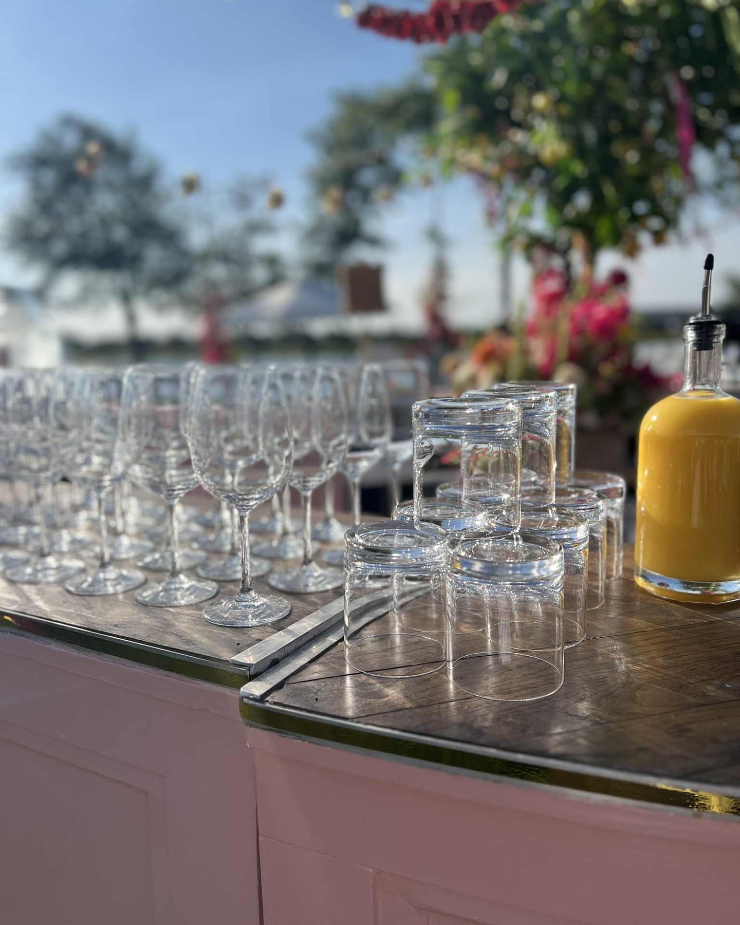 Beach wedding champagne celebration